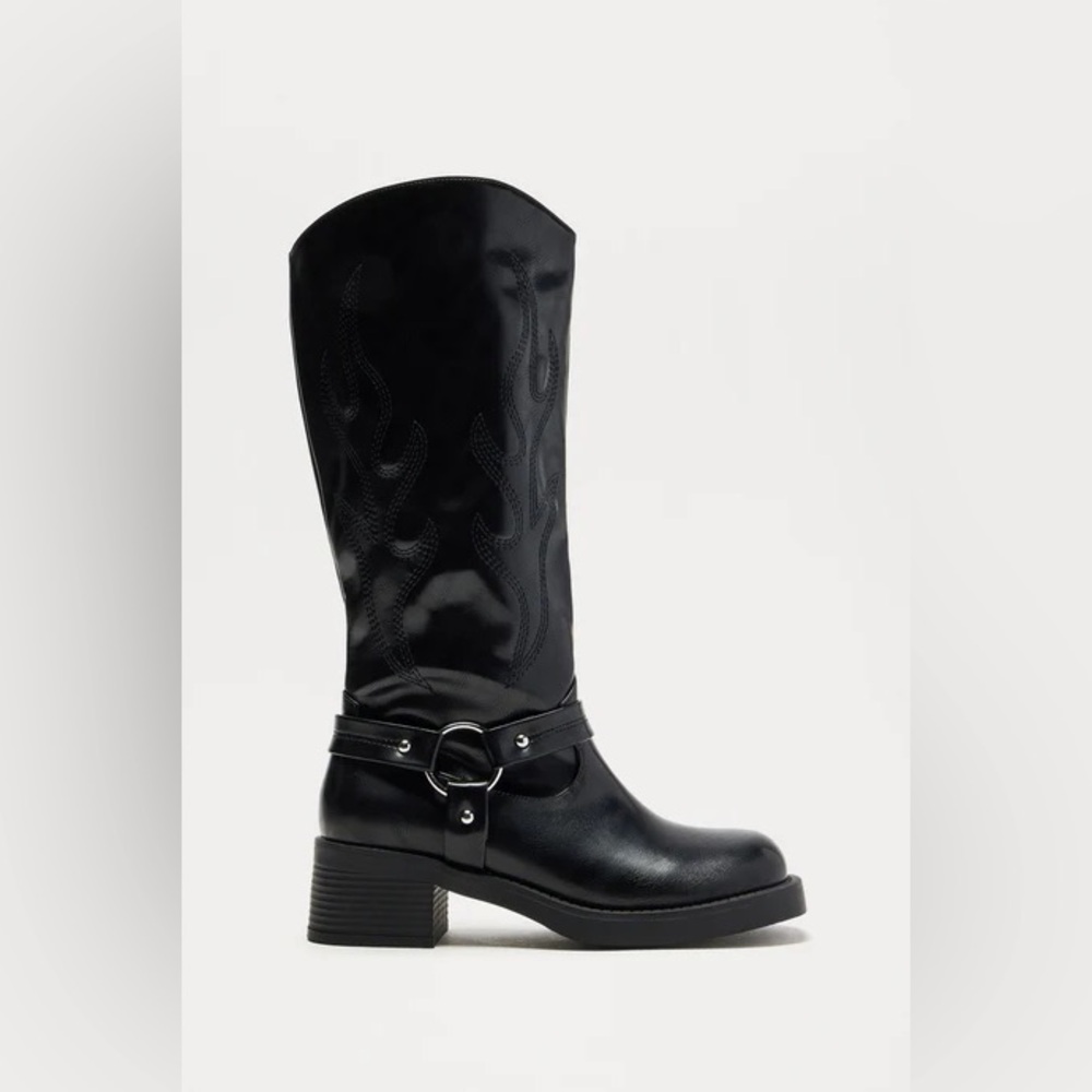Black Leather Knee-High Boots